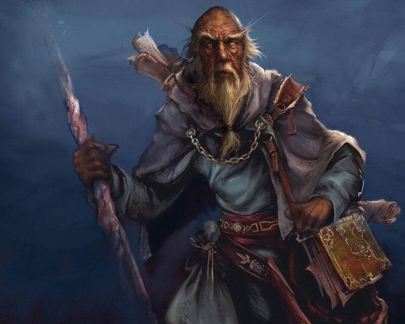 Old Wizard with Staff — Blue, Dramatic, Digital Art
