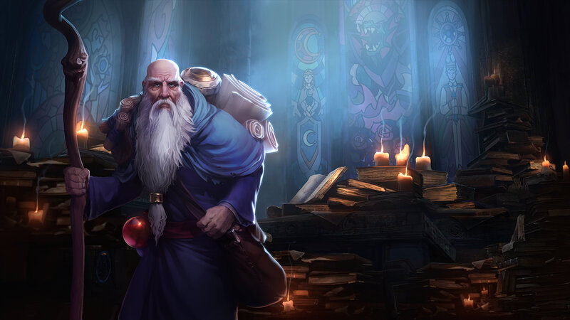 Old Wizard with Staff — Blue, Dramatic