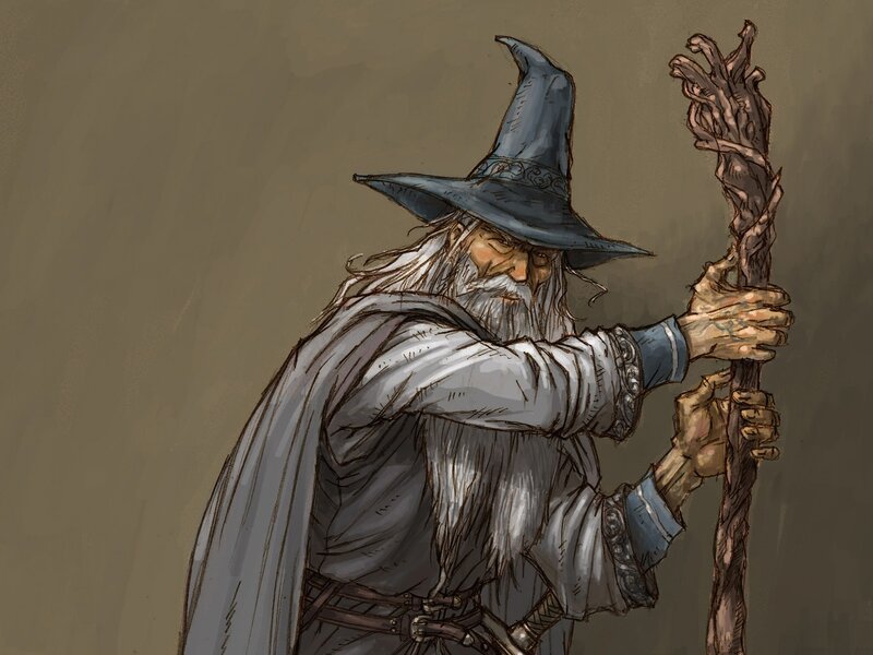 Old Wizard with Staff — Gray