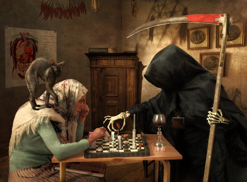 Old Woman Playing Chess