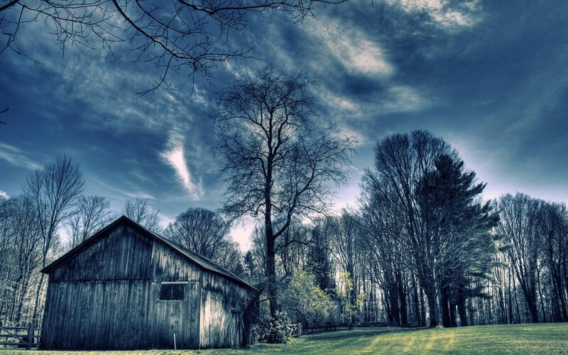 Old Wooden Barn — Blue, Dramatic