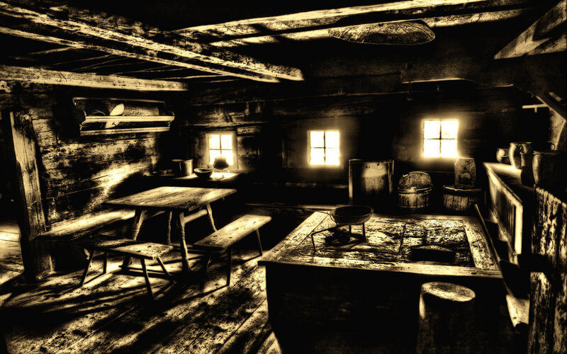 Old Wooden Cabin Kitchen