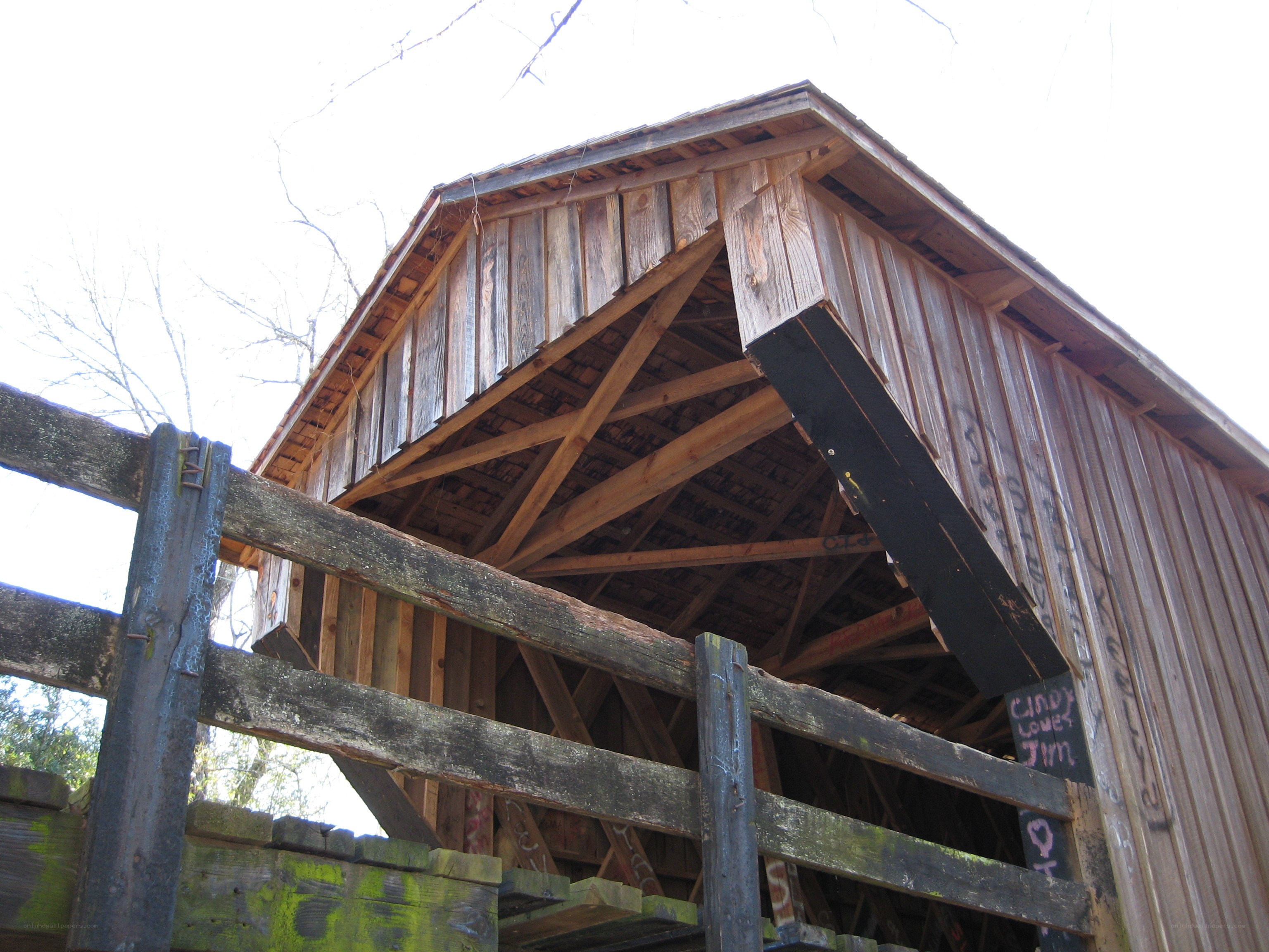 old wooden covered bridge