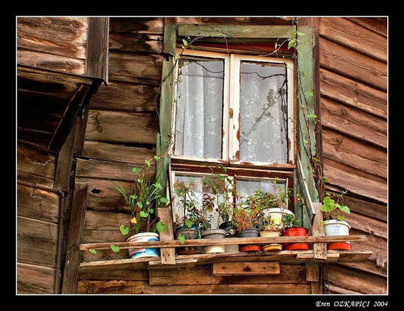 Old wooden house window