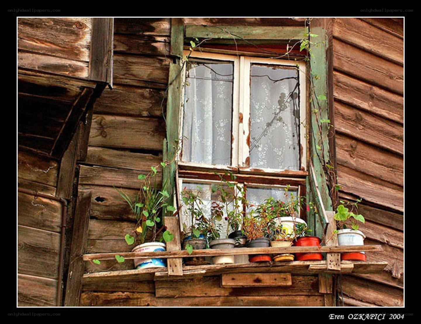 Old wooden house window