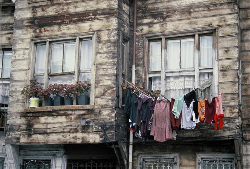 Old wooden house with laundry