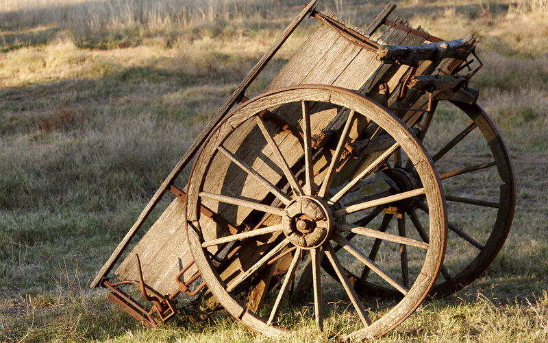 Old wooden wagon in a field