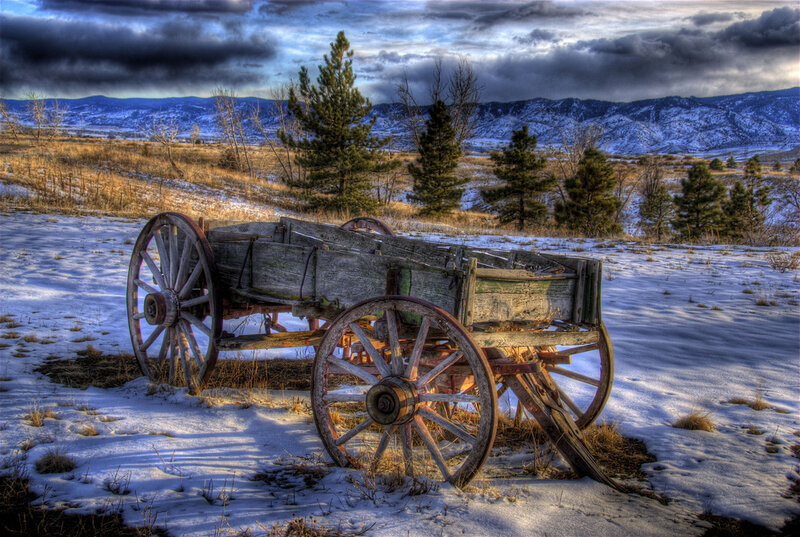 Old Wooden Wagon in Snow