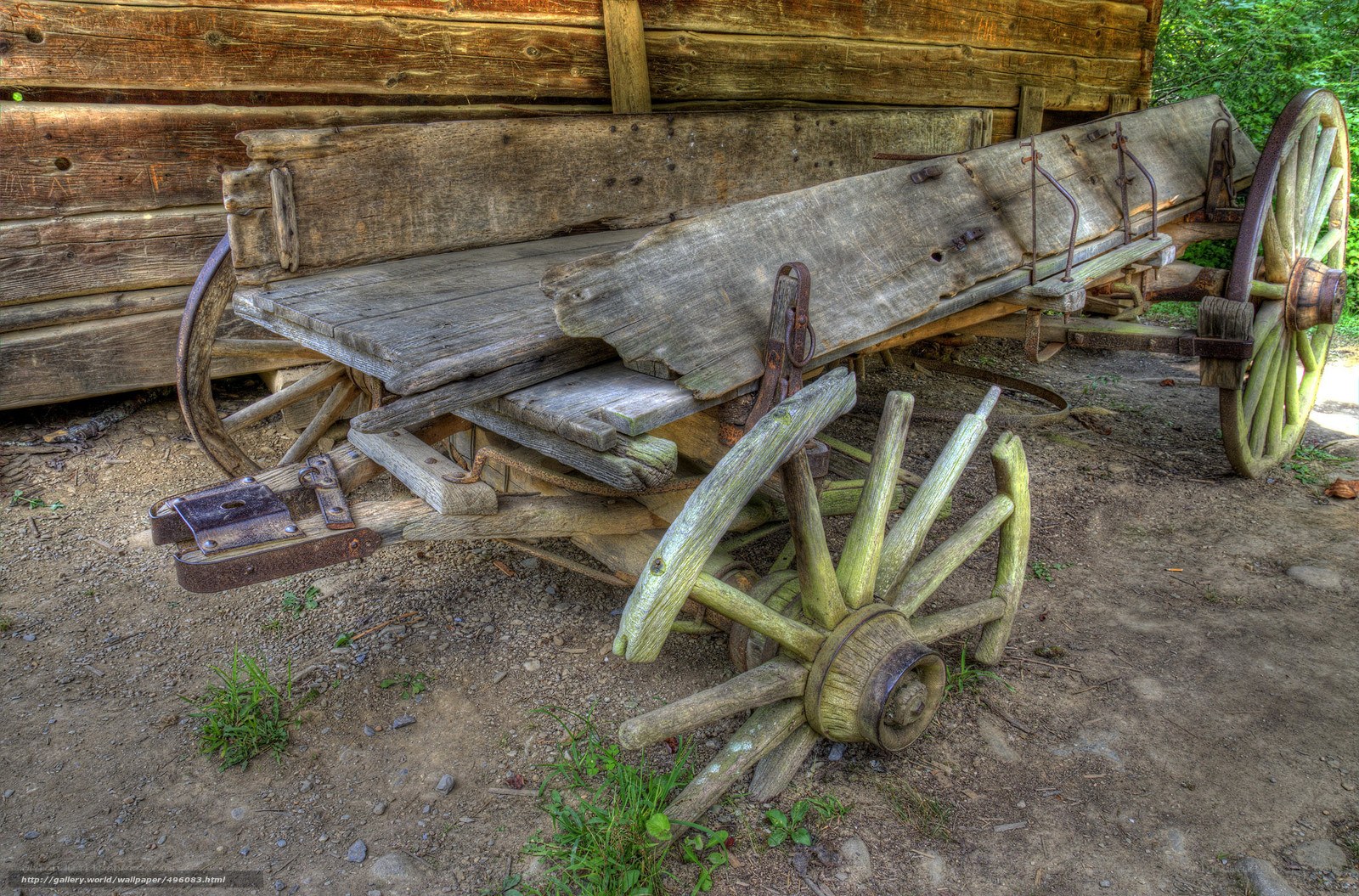 Old wooden wagon in yard