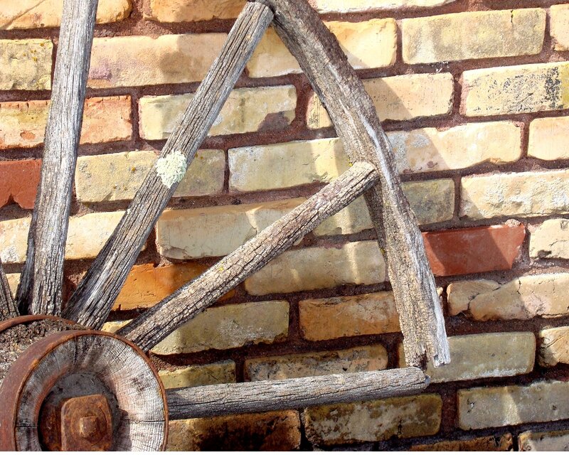 old wooden wagon wheel