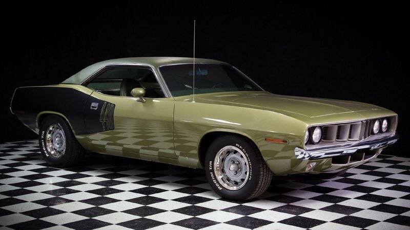Olive Green Muscle Car — Dramatic, Photograph