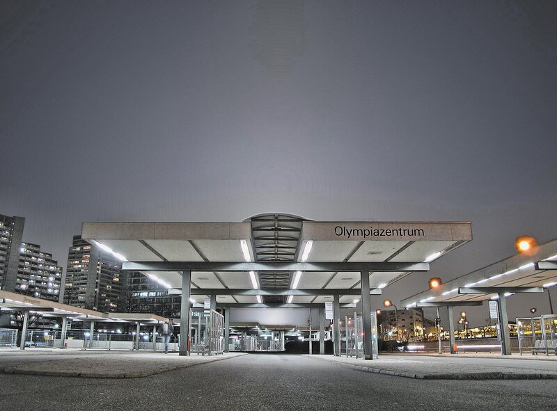 Olympiazentrum station at night