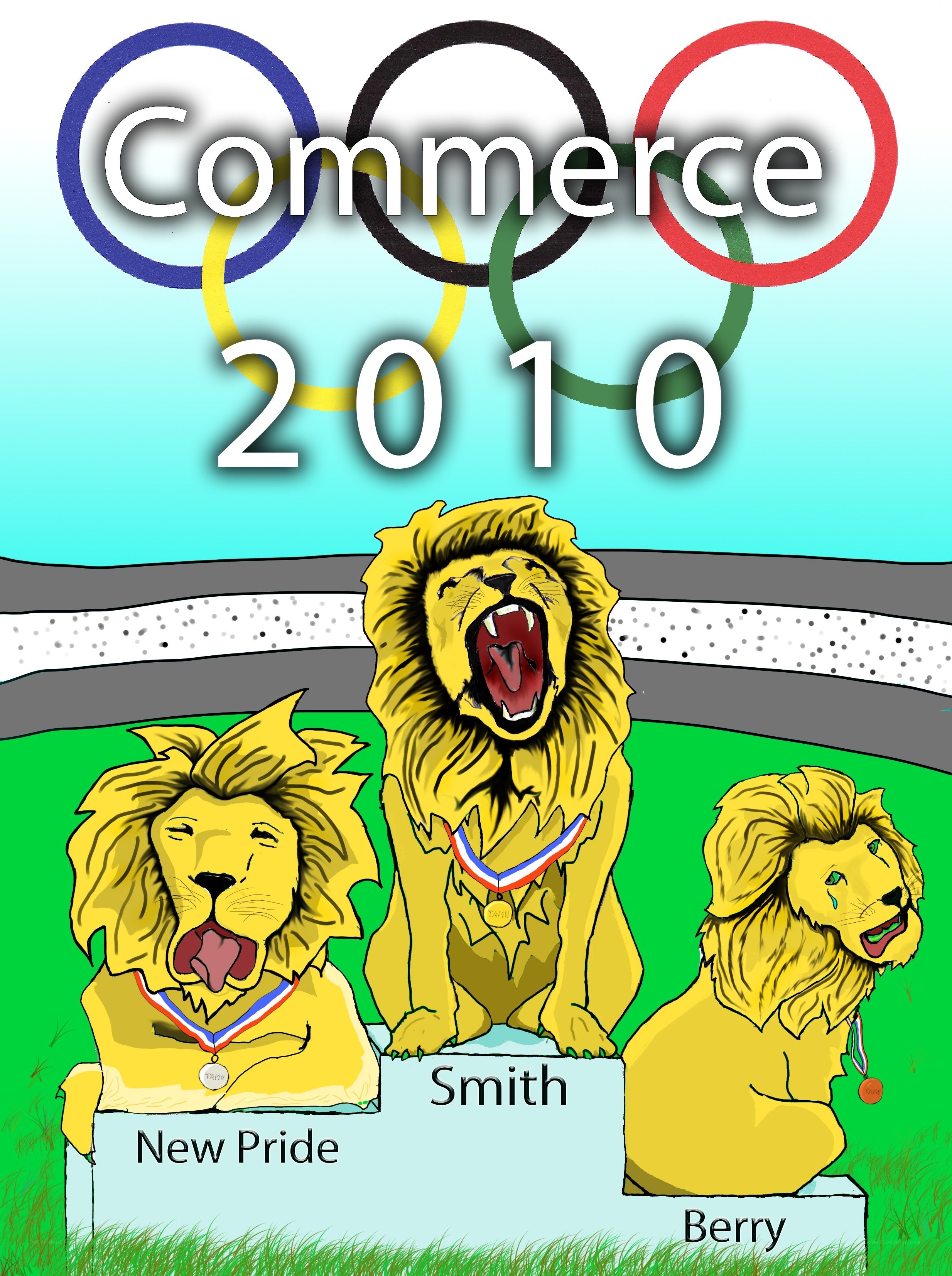 Olympic lions on podium