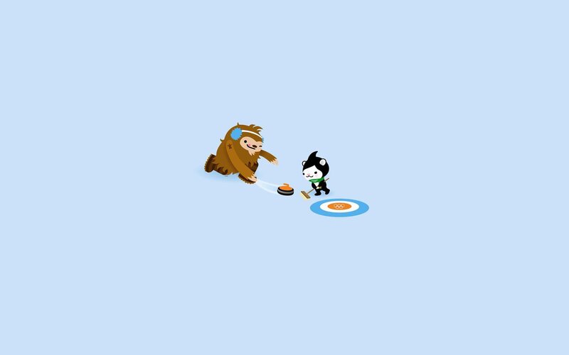 Olympic mascots playing curling