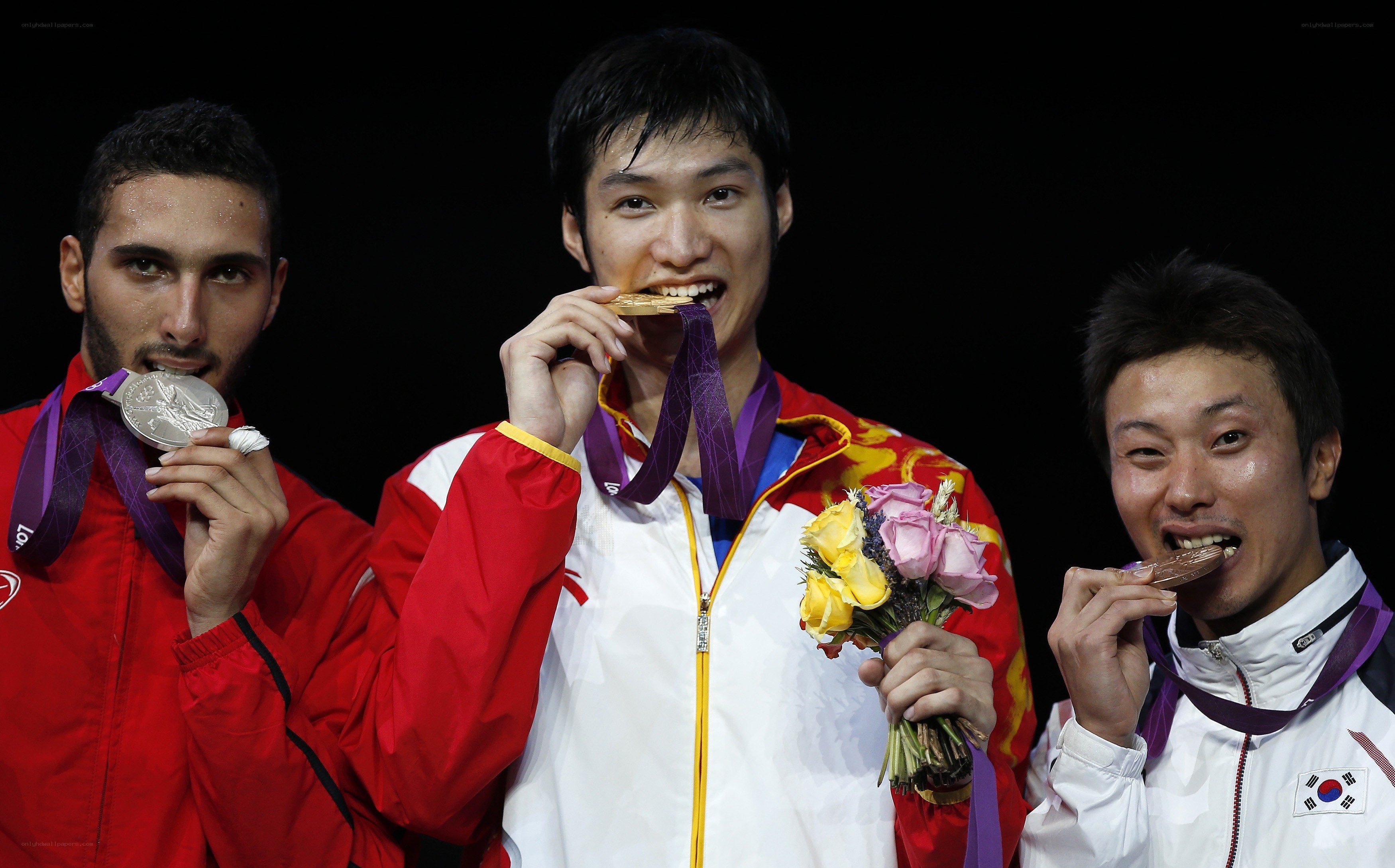 Olympic medalists on podium