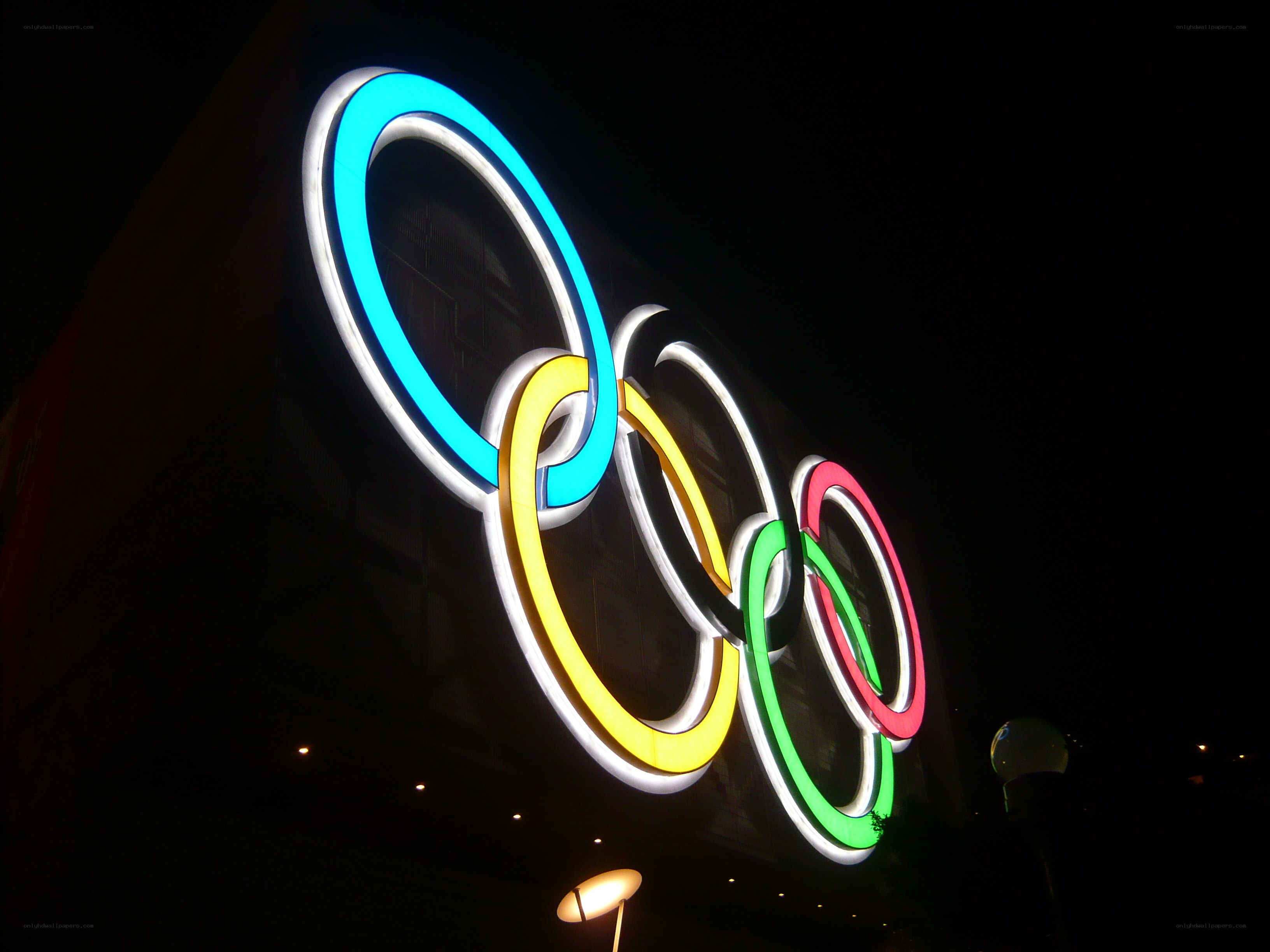 Olympic rings at night