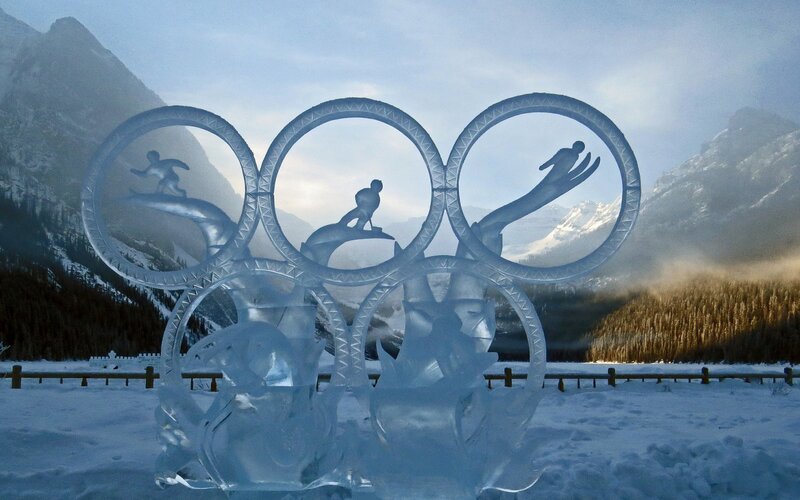 Olympic rings ice sculpture