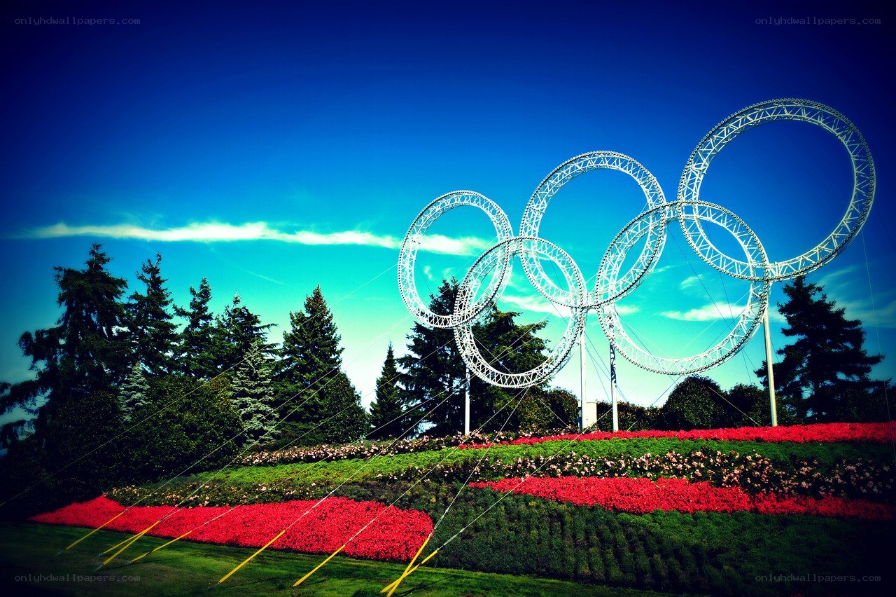 Olympic rings in a flower garden
