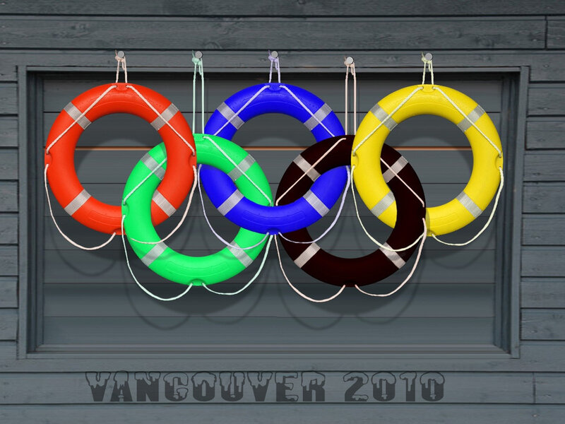 Olympic rings made of life preservers