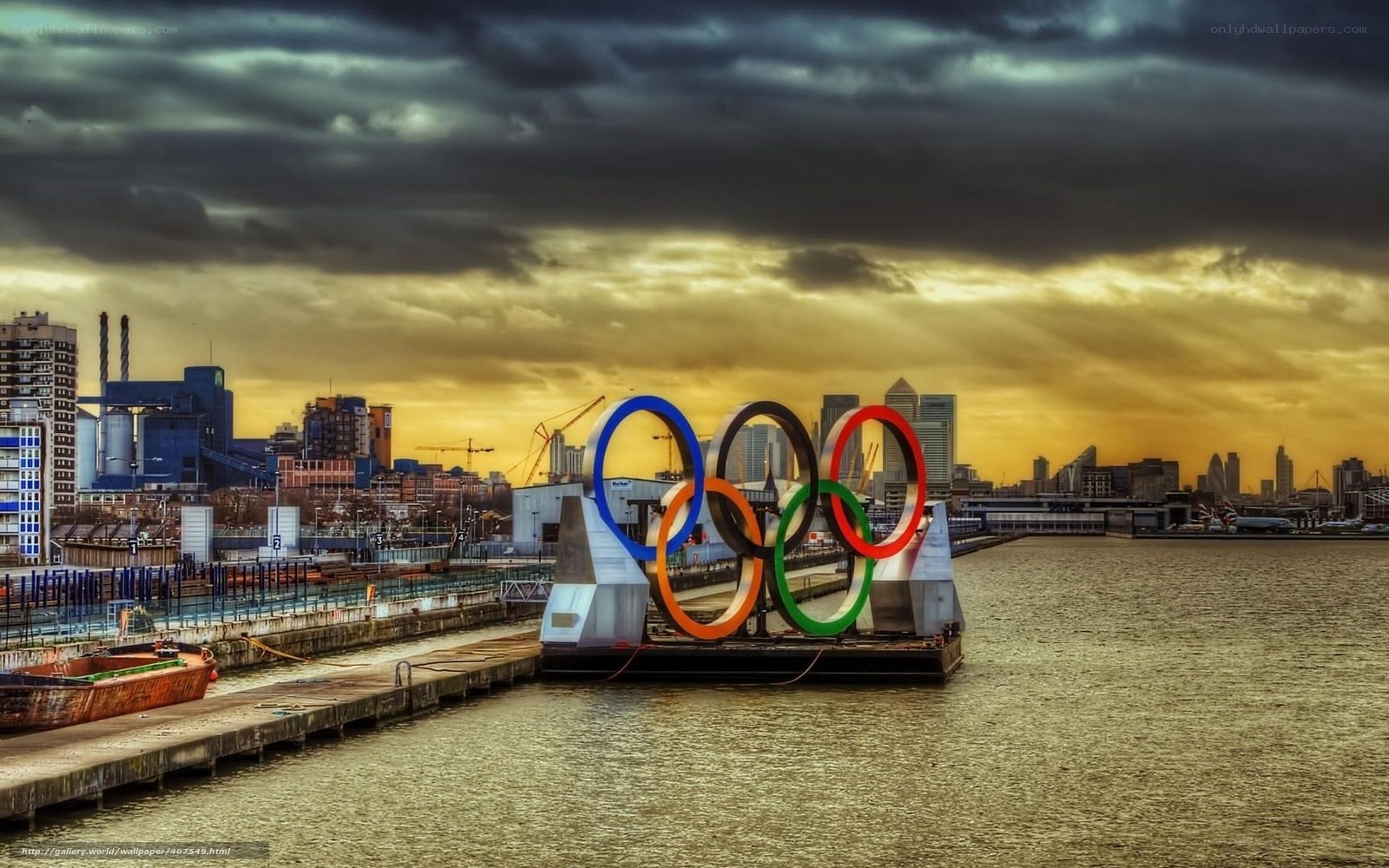 Olympic rings on a barge
