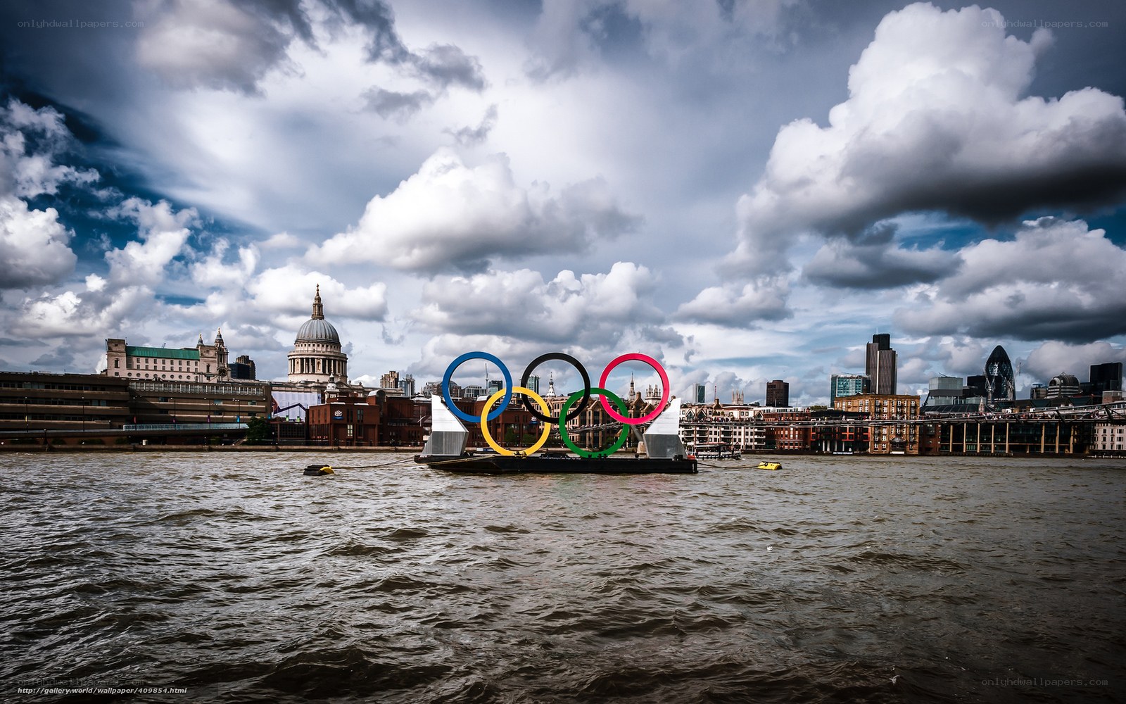 Olympic rings on the Thames