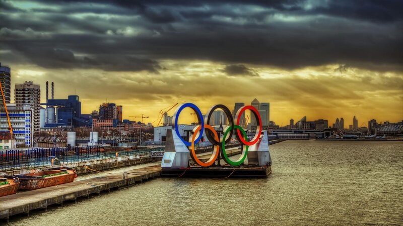 Olympic Rings Sculpture — Gray, Dramatic