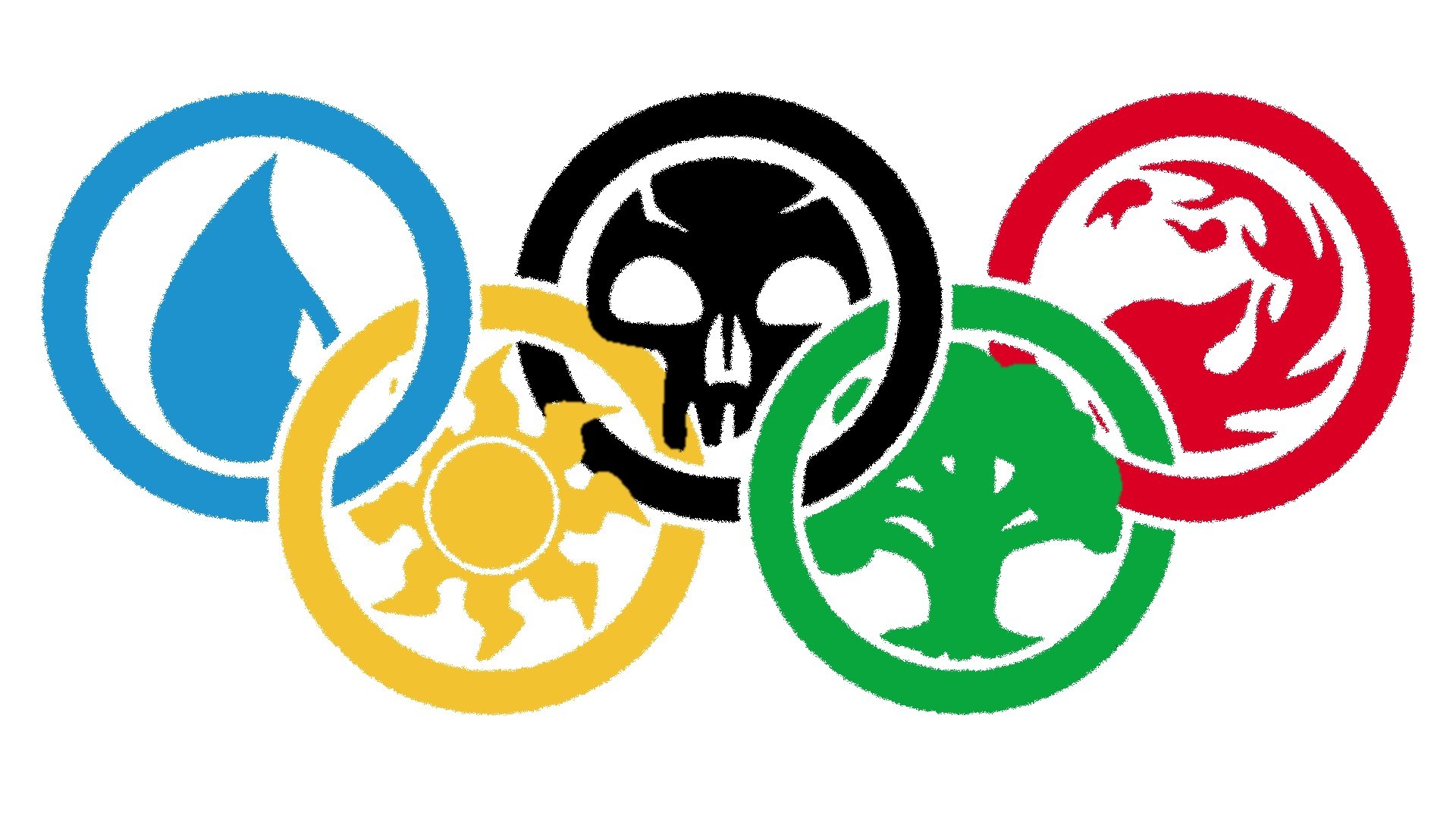 Olympic rings with elemental symbols