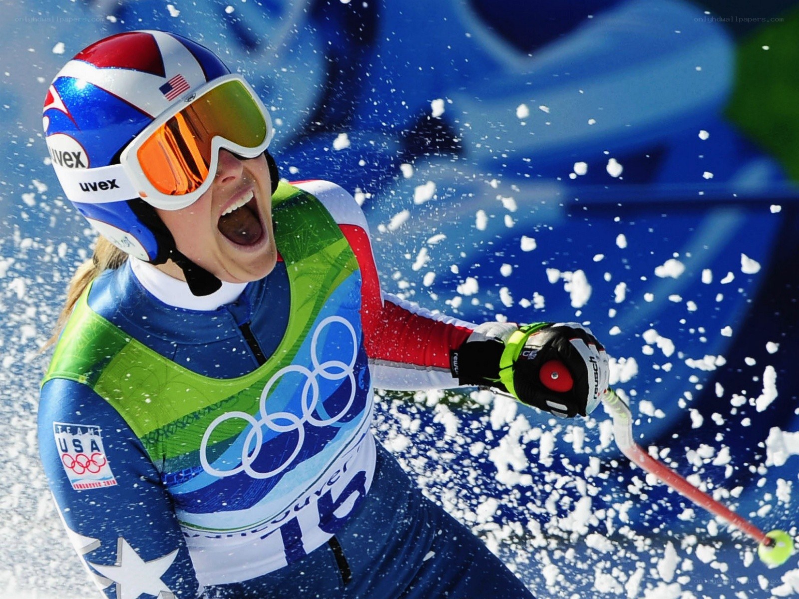 Olympic skier celebrates victory