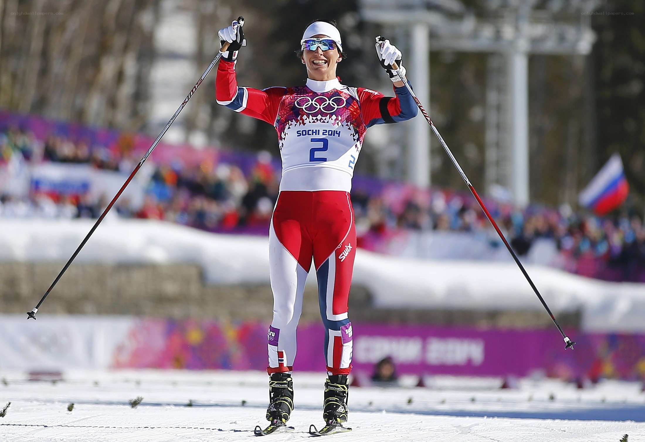 Olympic skier celebrates victory