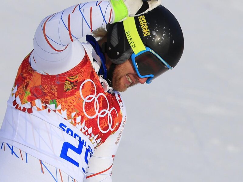Olympic Skier in Action — White