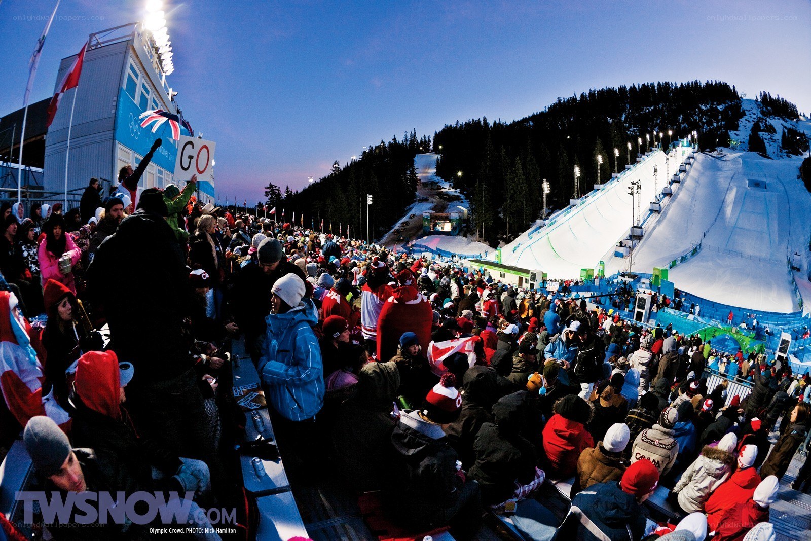 Olympic snowboarding crowd