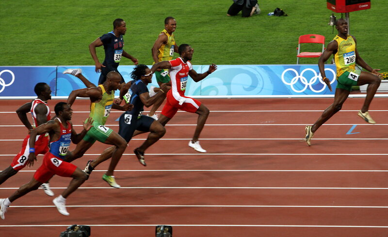 Olympic sprinters in action