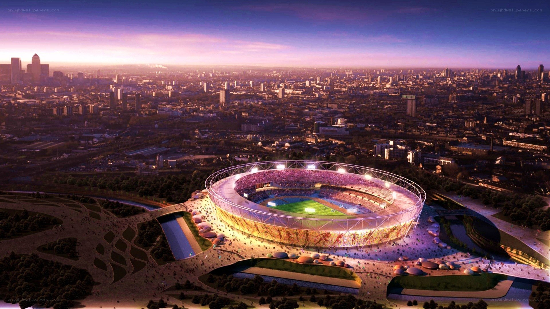 Olympic stadium at dusk