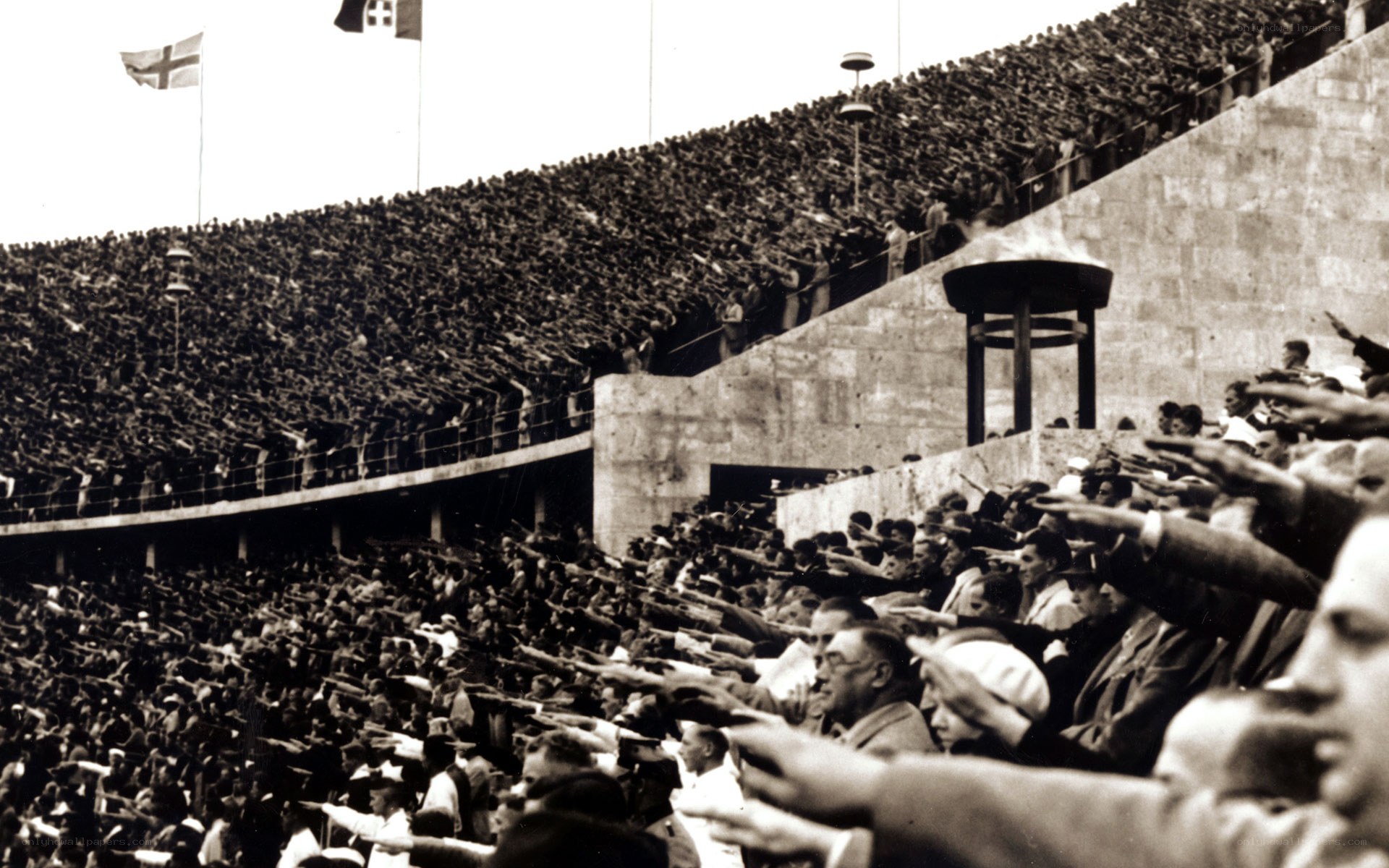 Olympic stadium crowd salute