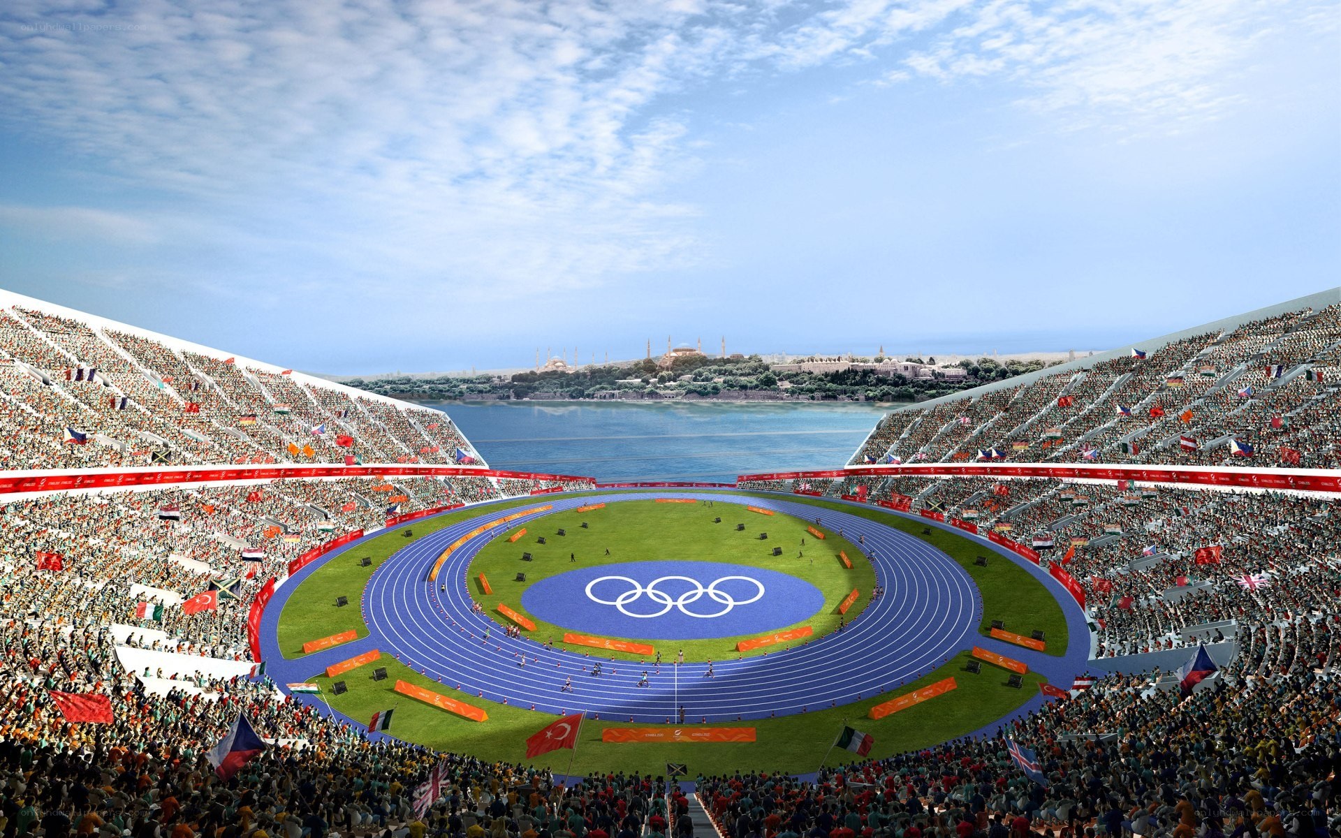 Olympic stadium with city view