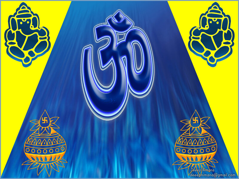 Om symbol with Ganesha and diyas