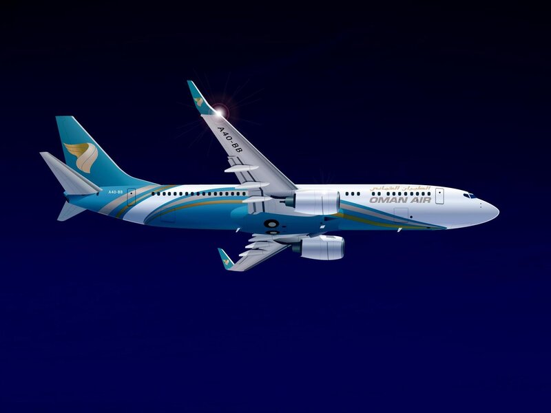 Oman Air airplane in flight