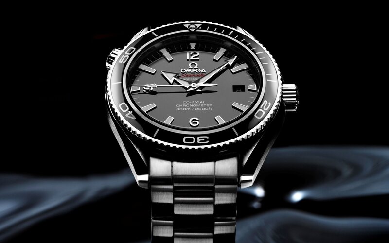 Omega Seamaster Watch — Black, Dramatic, Photograph, Dial, Band
