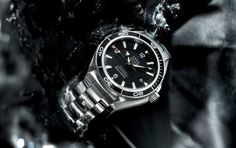 Omega Seamaster Watch — Black, Dramatic, Photograph, Water, Metal Band