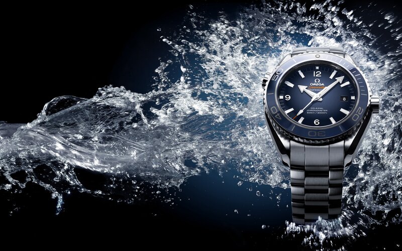 Omega Seamaster Watch — Black, Dramatic, Photograph, Water Splash