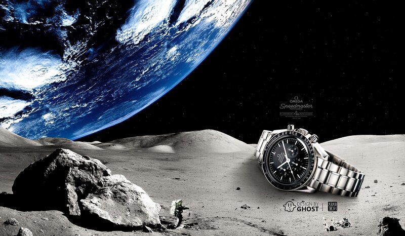 Omega Speedmaster Watch — Black, Dramatic, Digital Art