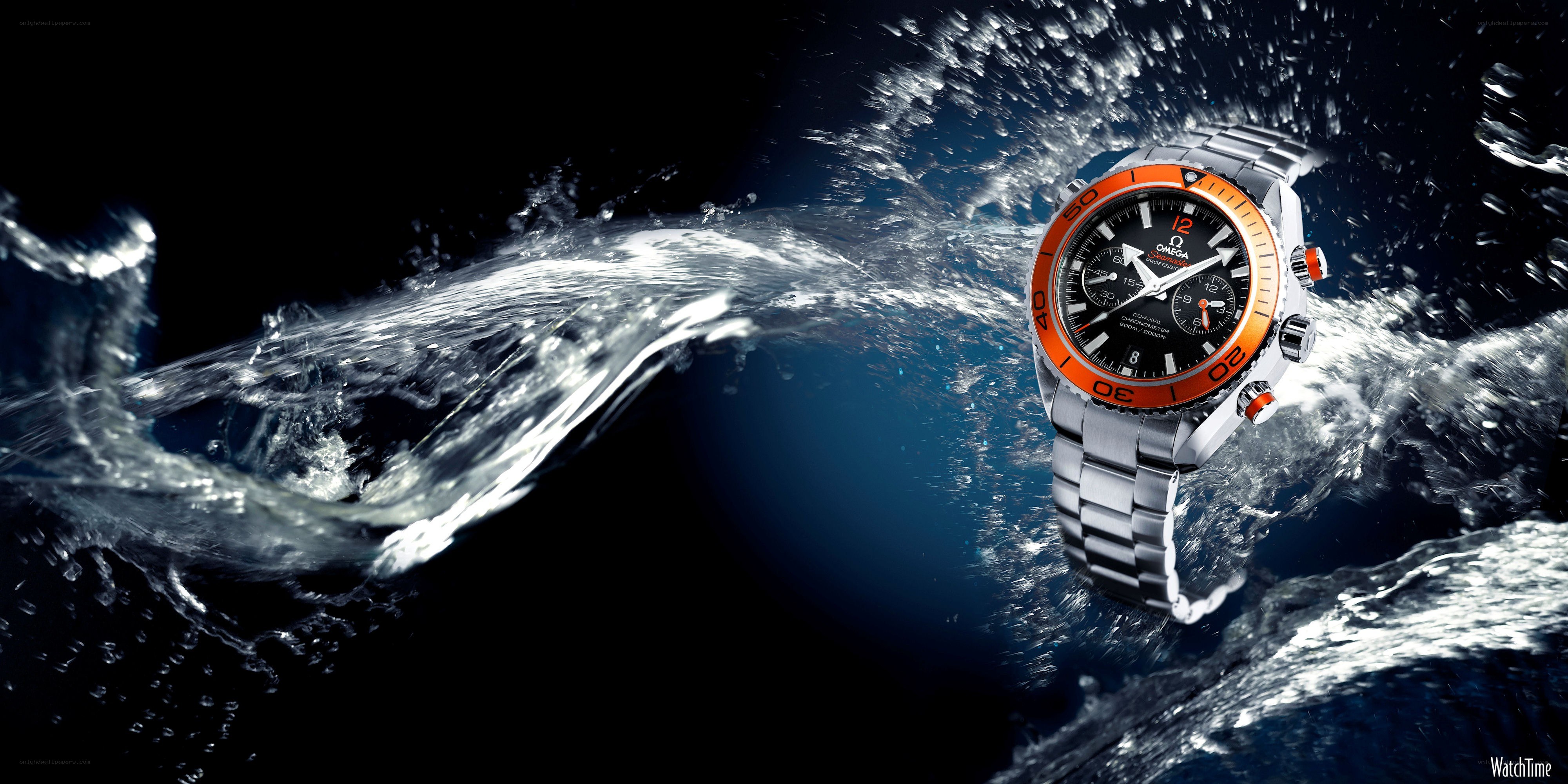 Omega watch in water splash