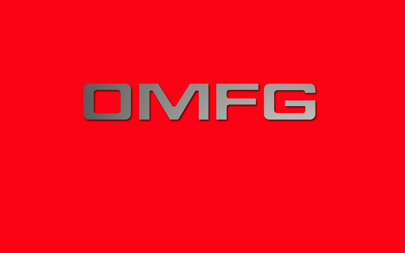 OMFG logo on red background
