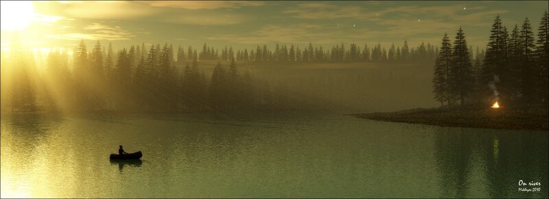 On river at sunset