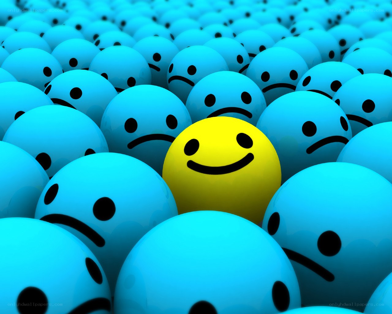 one happy face among sad ones