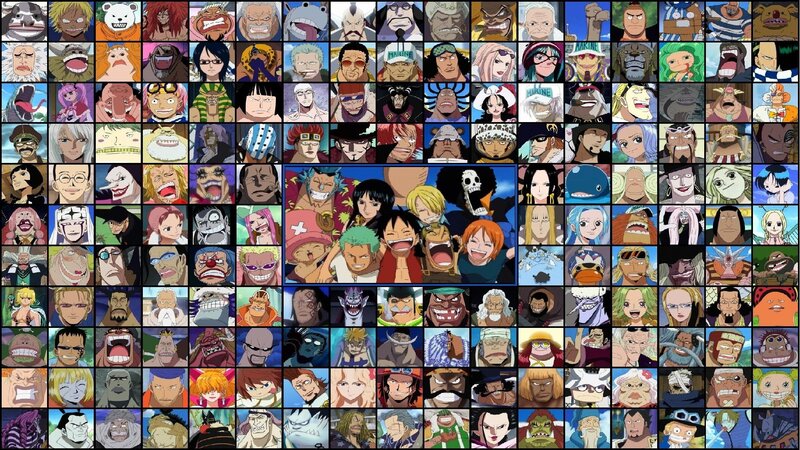 One Piece Characters Collage — Blue, Chaotic