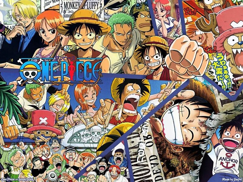One Piece Characters Collage — Blue, Energetic, Manga