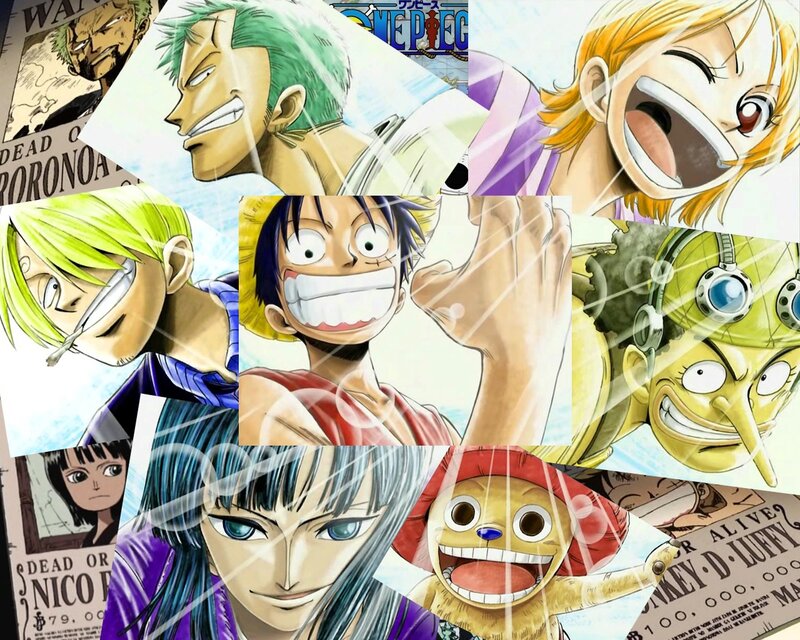 One Piece Characters Collage — Blue, Energetic