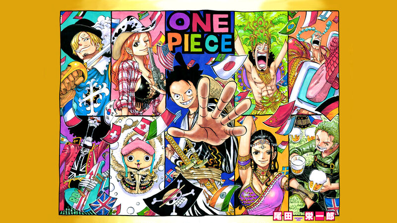 One Piece Characters Collage — Yellow