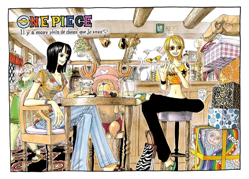 One Piece characters in a cafe